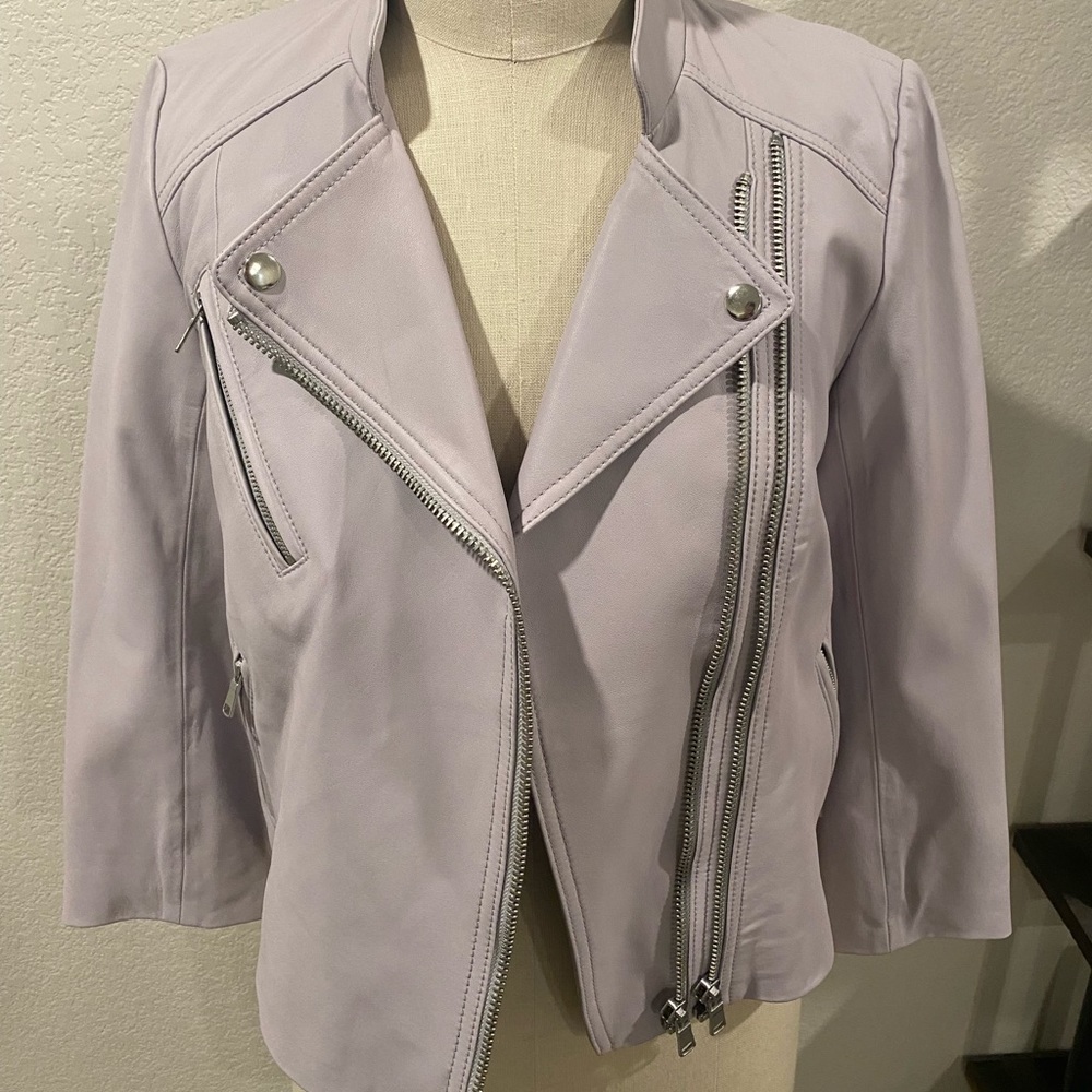 JOIE - Casella Leather Moto Jacket - ICY LILAC - size L